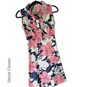 STONE FLOWER NWOT SLEEVELESS SMOCKED FLORAL FIT & FLARE DRESS PINK BLUE | SMALL